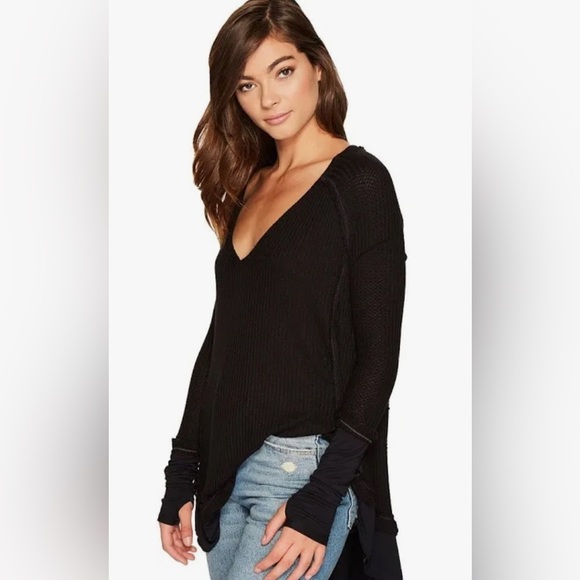 Free People Tops - We the Free People Black Laguna oversized long sleeve shirt distressed used Med